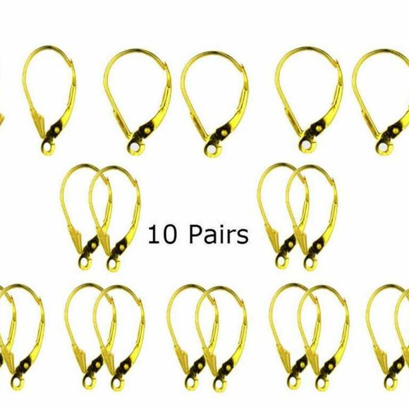 Solid 14k Yellow or White Gold Fleur De Lis LeverBack Earring Findings 6 Pair - Picture 2 of 2